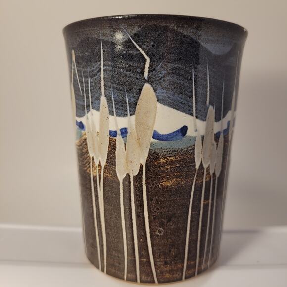 Krause Vintage Pottery 1990 Geometric Mug Clay Coffee Tea Blue/Brown - Picture 2 of 12